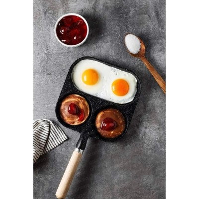 Camp Reyon 3 Bölmeli Döküm Granit Tava Üç Bölmeli Tava 3 Gözlü Yumurta Omlet Krep Pankek Tavası