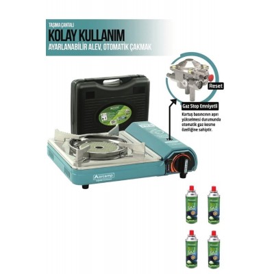 Orcamp Pro Portatif Seramik Kamp Ocak Ck-508 Gaz Stop Emniyetli 4 Adet 227 Kartuş