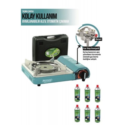 Orcamp Pro Portatif Seramik Kamp Ocak Ck-508 Gaz Stop Emniyetli 6 Adet 227 Kartuş