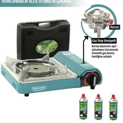 Orcamp Pro Portatif Seramik Kamp Ocak Ck-508 Gaz Stop Emniyetli 6 Adet 227 Kartuş